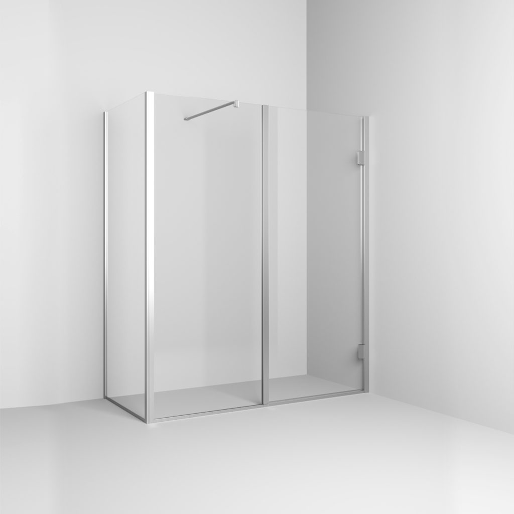 Chiusura doccia ad angolo con anta battente con vetro fisso