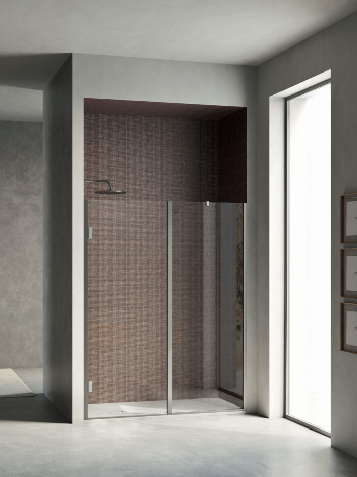 Chiusura doccia ad angolo con anta battente con vetro fisso REXA Design