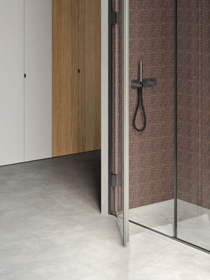 Chiusura doccia ad angolo con anta battente con vetro fisso REXA Design