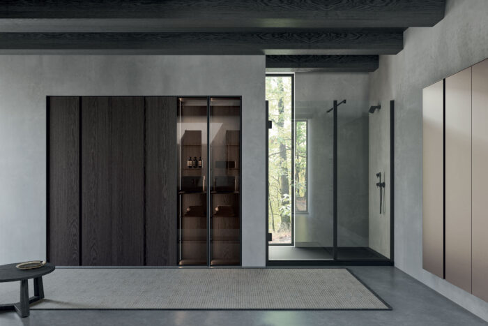 Chiusura doccia ad angolo con anta battente con vetro fisso REXA Design